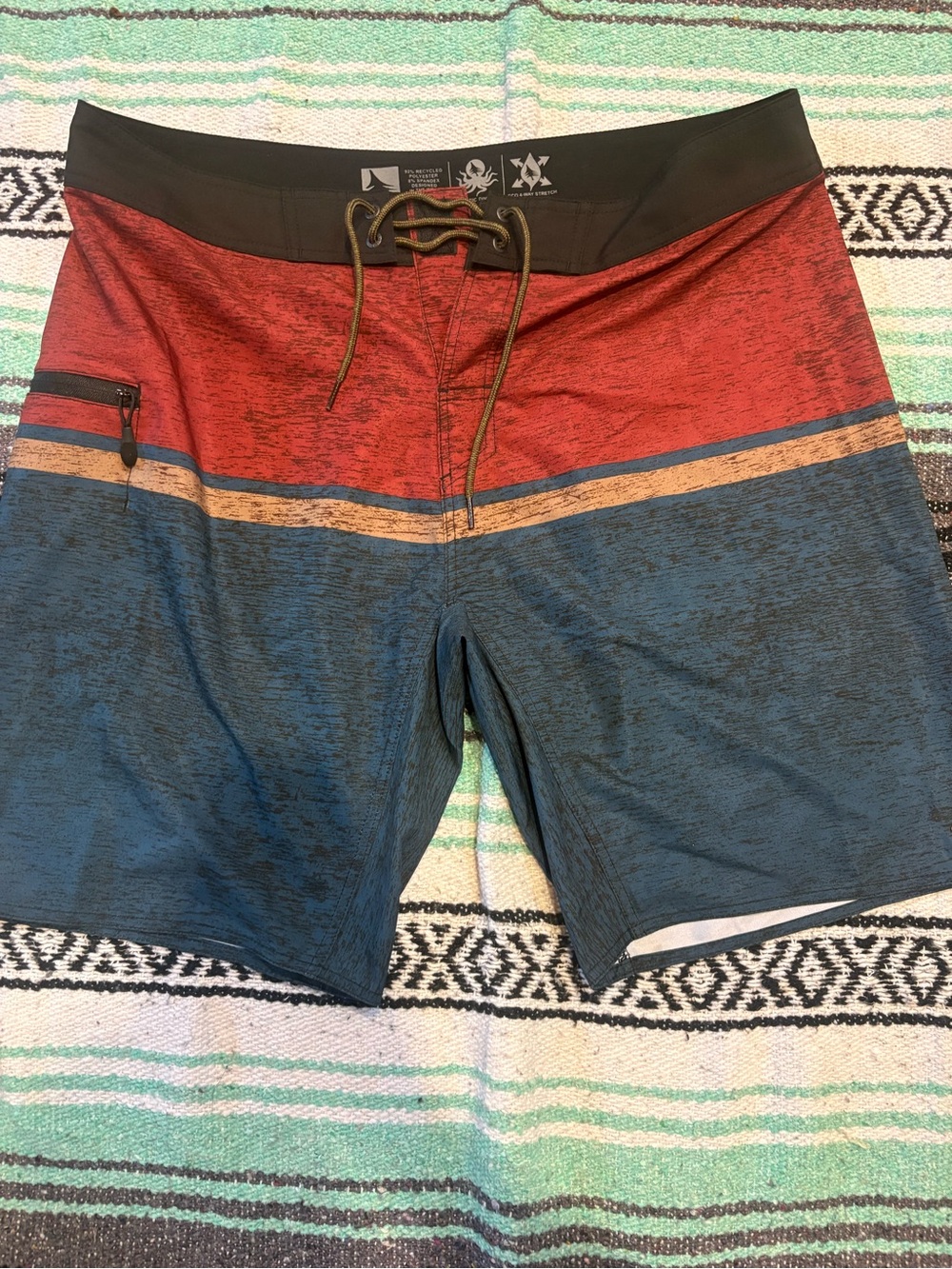 Men's Colorblock Swim Trunks in Red and Blue